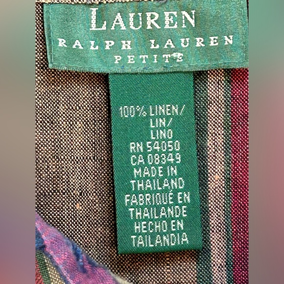 POLO  RALPH  LAUREN~ Plaid Linen Button-Up Shirt~ PETITE M - Picture 5 of 12